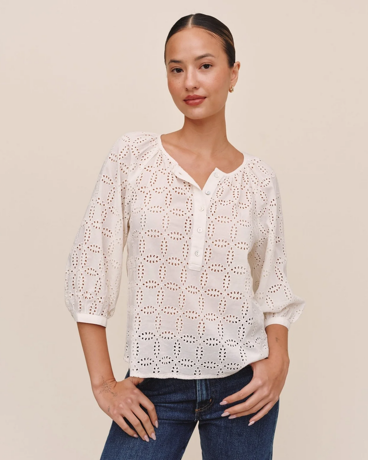 3/4 Sleeve Pullover - Ivory