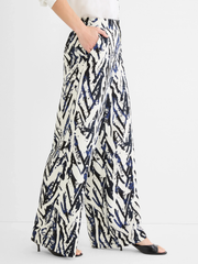 31" Indigo Crosshatch Linen Wide Leg Pant