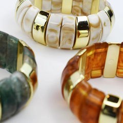Chunky Resin & Marble Bracelet - Teal Green