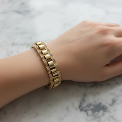 Chunky CZ Watch Link Bracelet - Gold