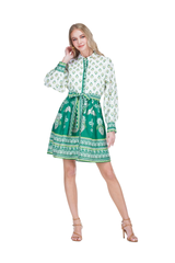 Contrast Button Dress - Fern Garden Border