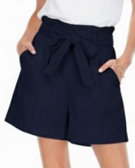 Belted Elastic Waist Short - Navy