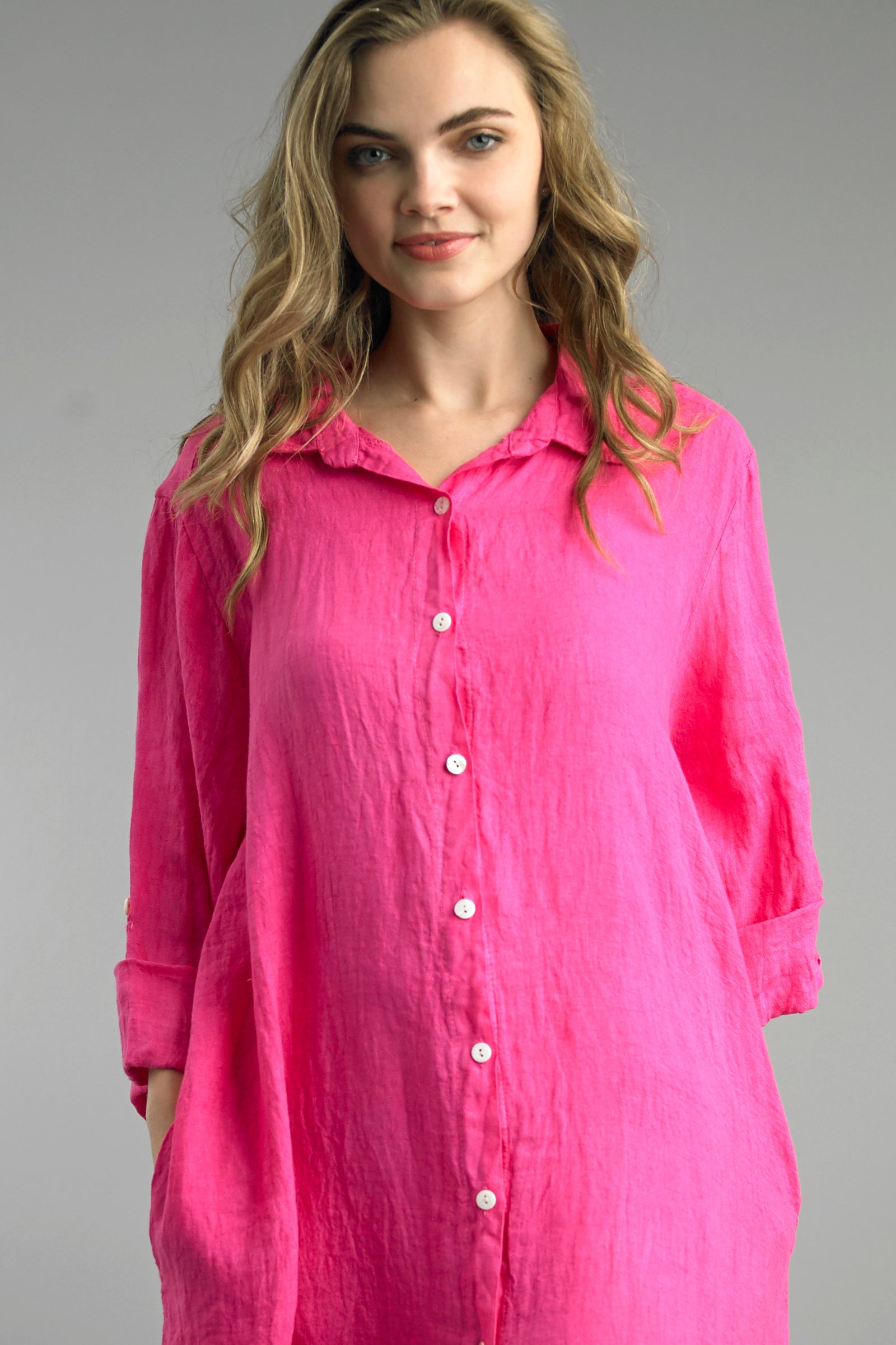 Button Front Dress Washed Linen