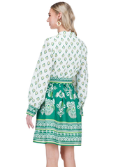 Contrast Button Dress - Fern Garden Border