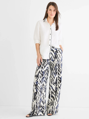 31" Indigo Crosshatch Linen Wide Leg Pant