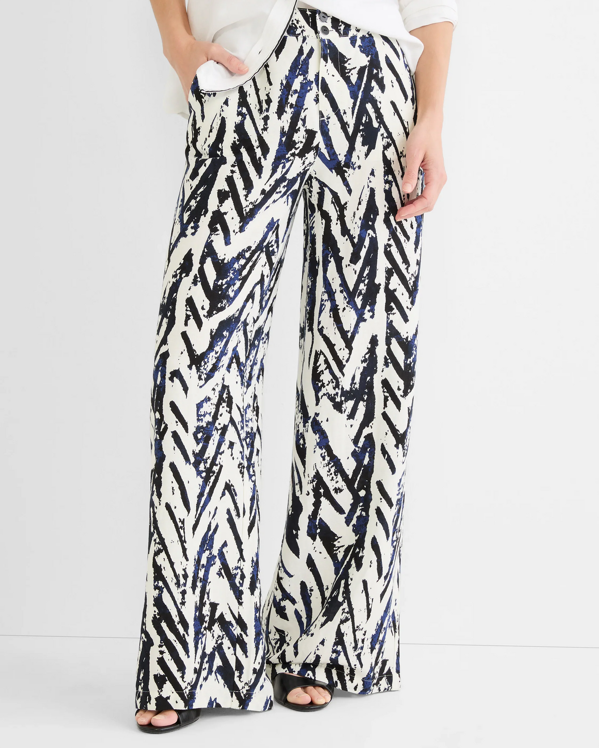 31" Indigo Crosshatch Linen Wide Leg Pant