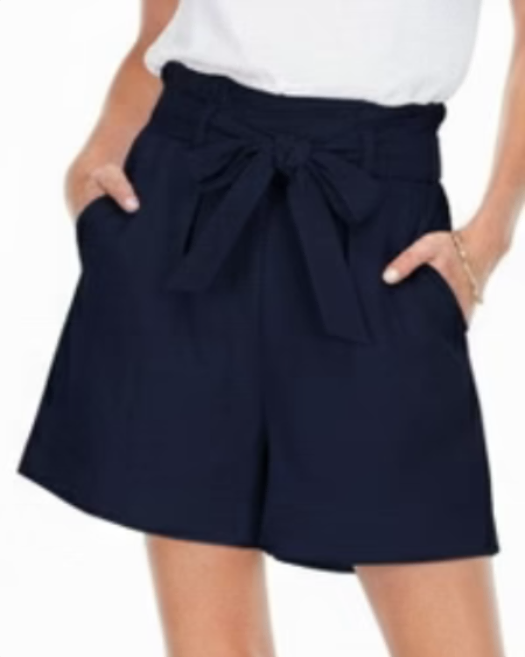 Belted Elastic Waist Short - Navy