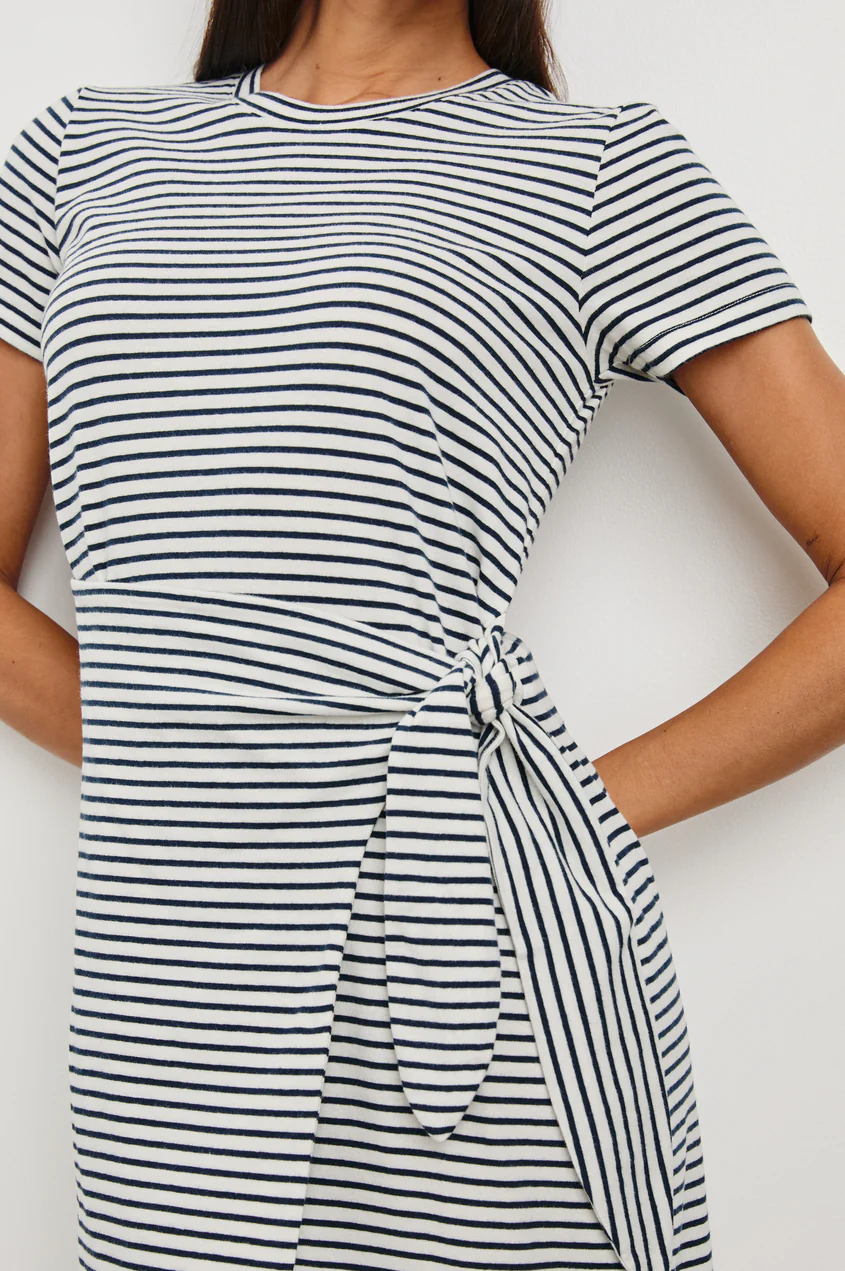 Edie - Ivory Navy Micro Stripe