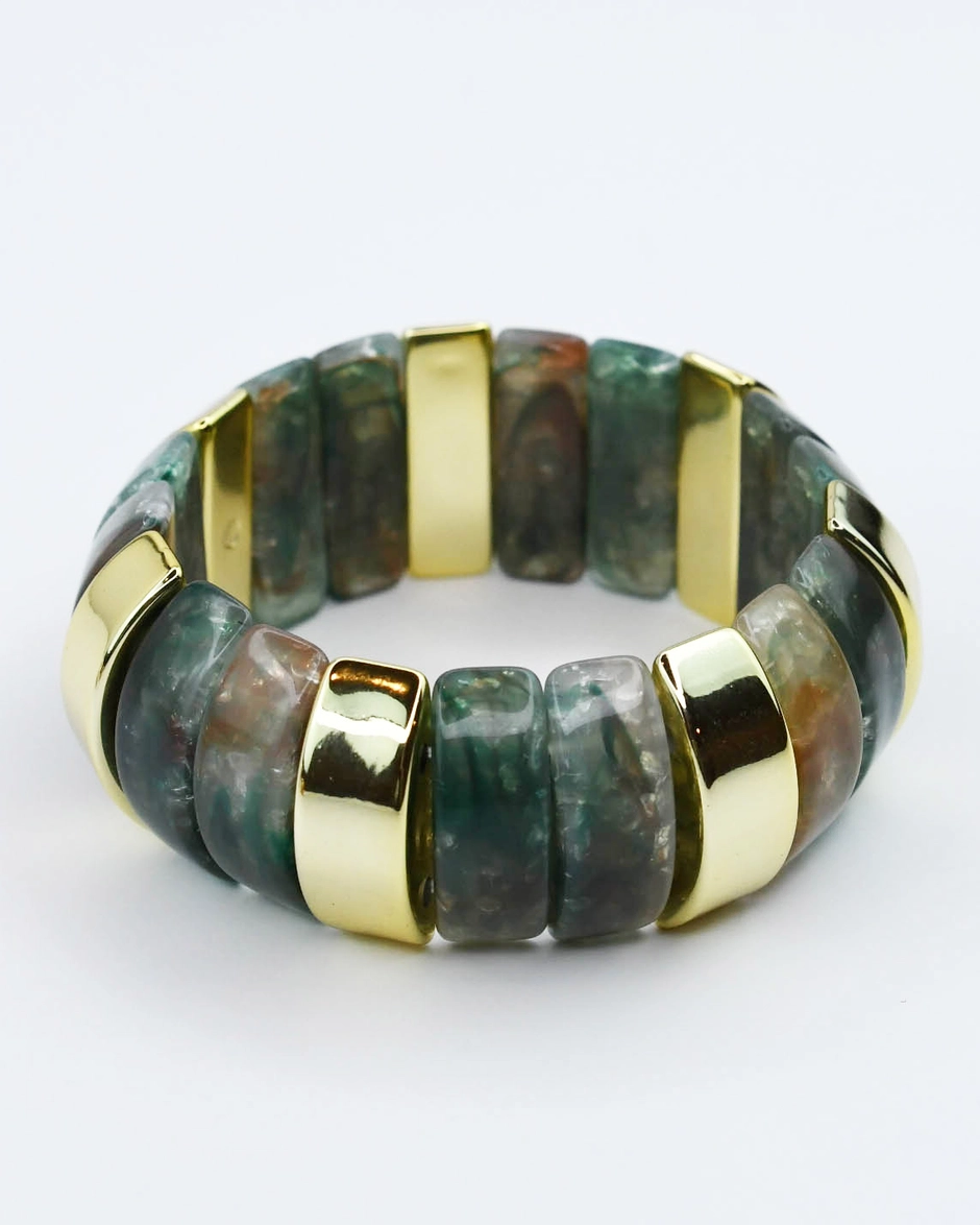 Chunky Resin & Marble Bracelet - Teal Green