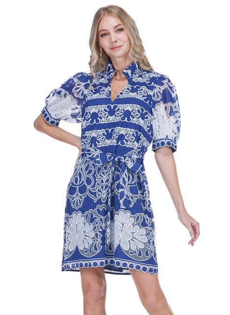 Collar Chemise Dress - Navy Petal Lace
