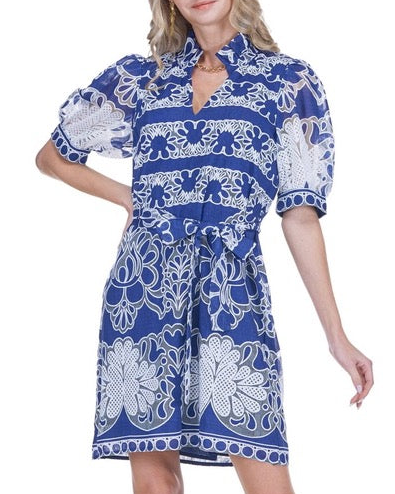 Collar Chemise Dress - Navy Petal Lace