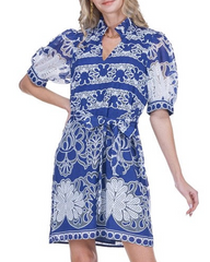 Collar Chemise Dress - Navy Petal Lace