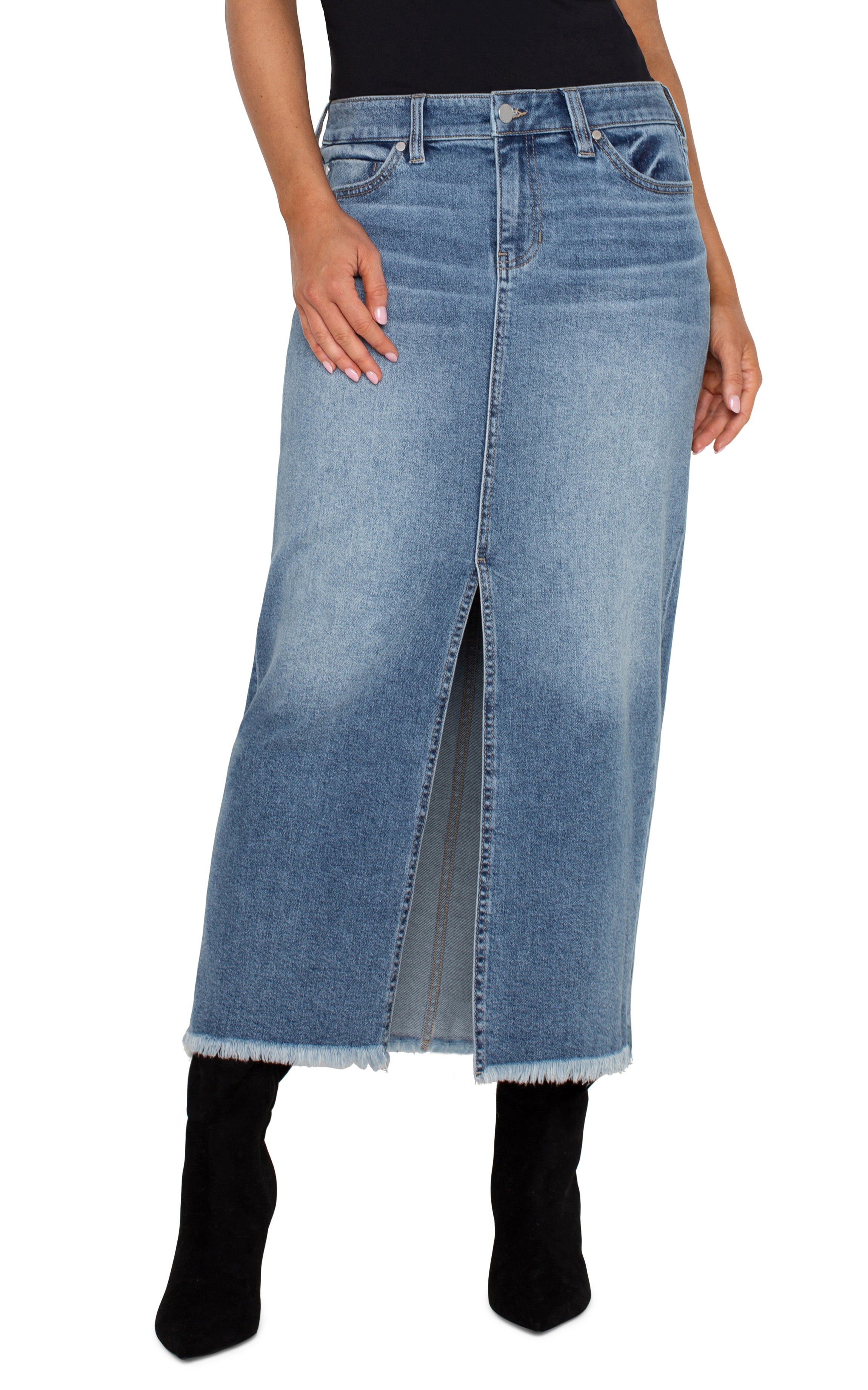 5-Pkt Frnt Slit Maxi Skrt W/ Fray Hem 34.5Ins