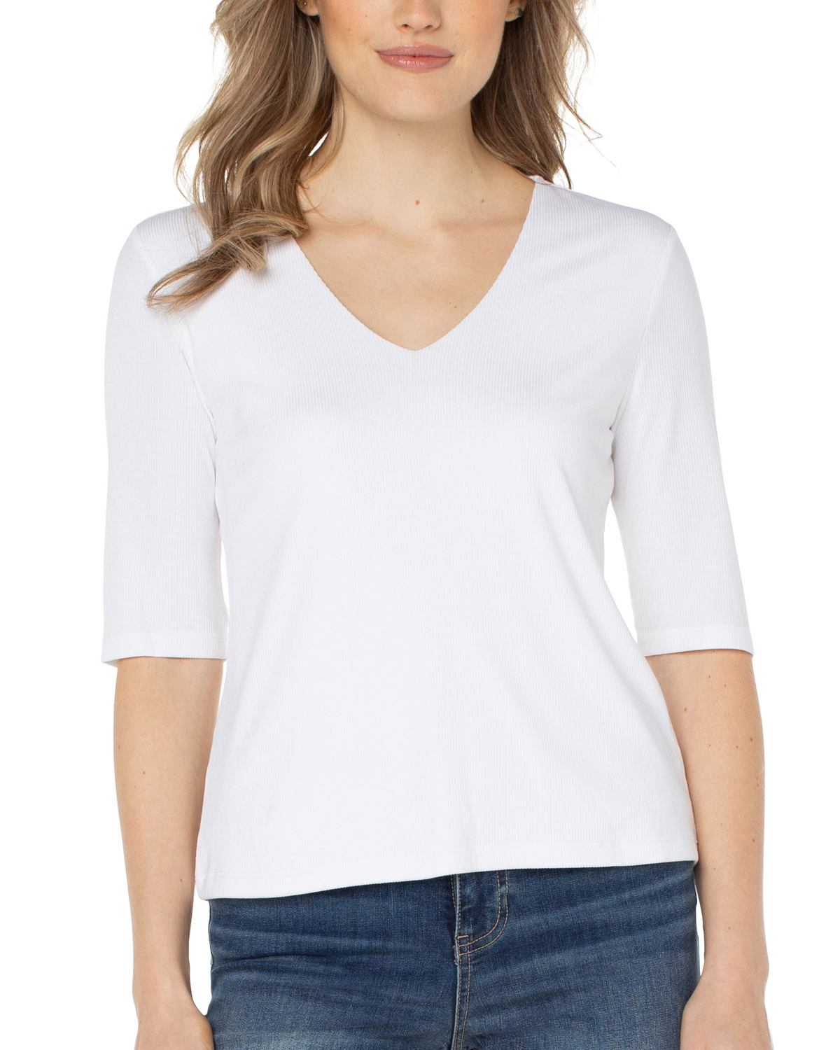 Double Layer V-Neck Rib Knit Top
